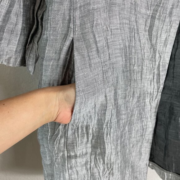 Eileen Fisher Womens Medium Petite Silver Crinkle Linen Blend Open Jacket - Picture 10 of 15